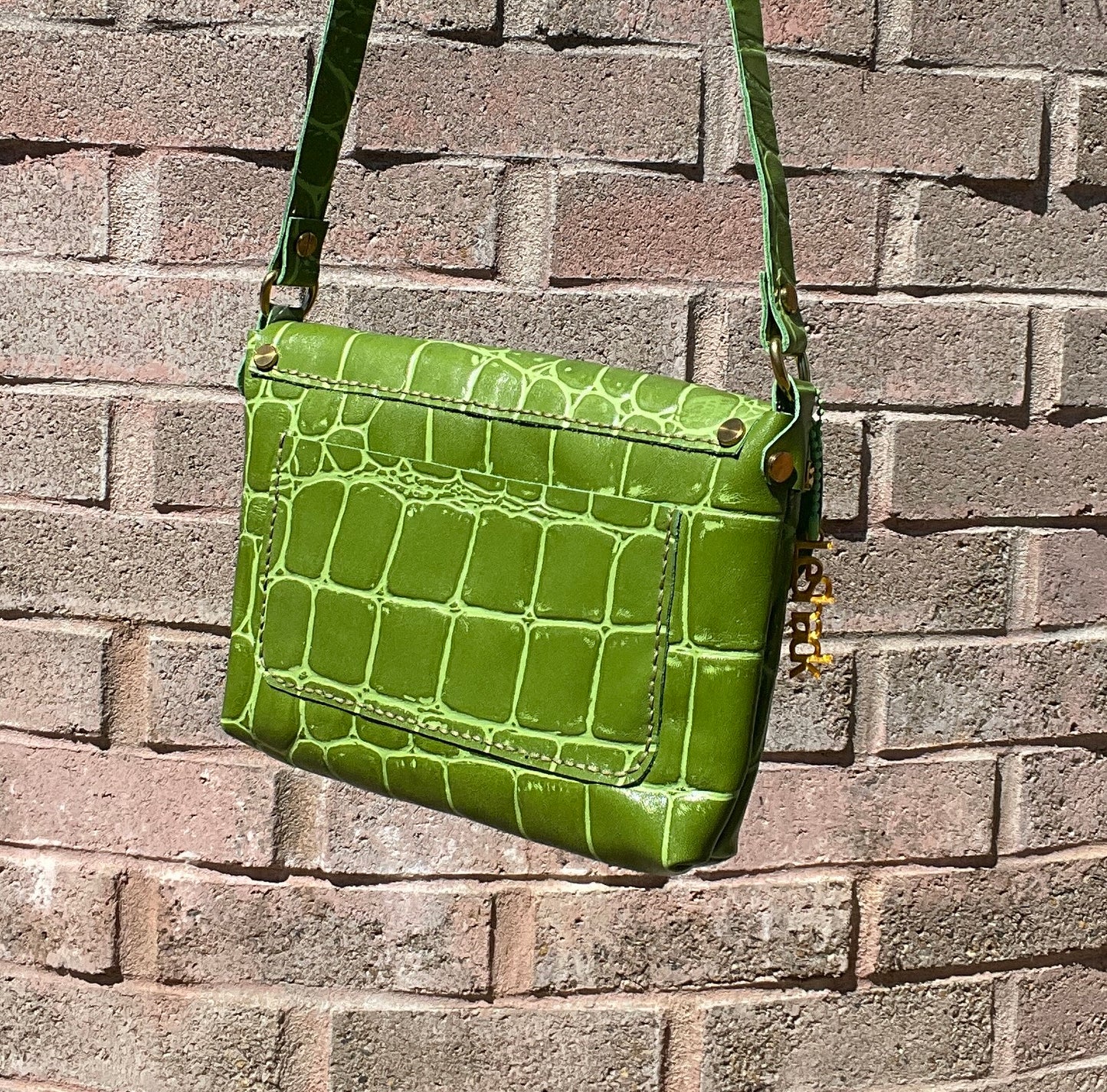 Green Jumbo Croc Embossed Leather Small Crossbody Flap Messenger Bag