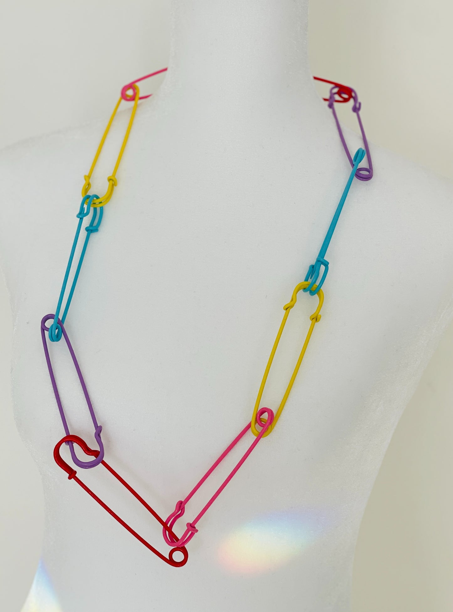 Enameled Multi-Color Jumbo Safety Pin Necklace