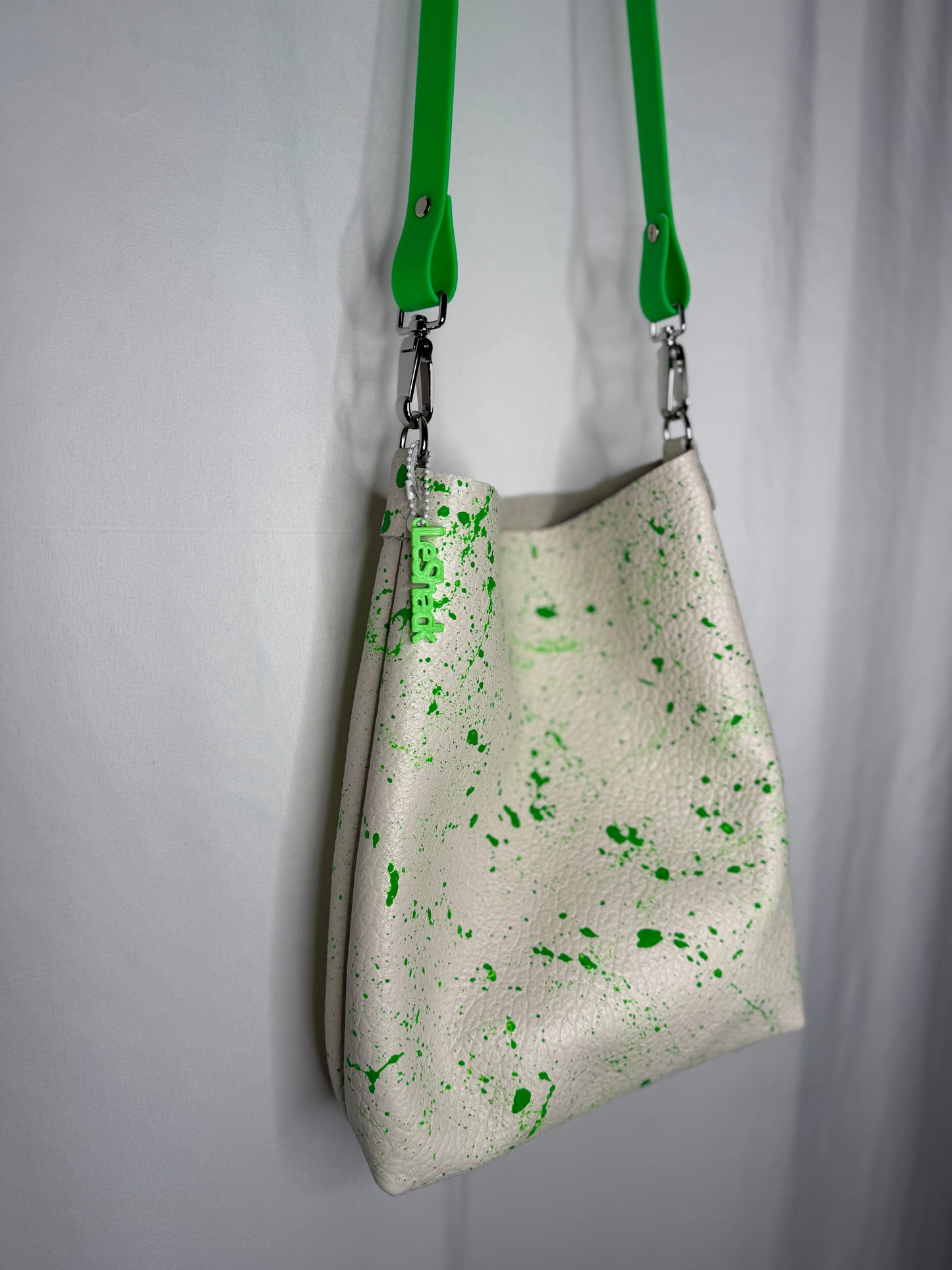 Neon Green Splatter Leather Crossbody Bag