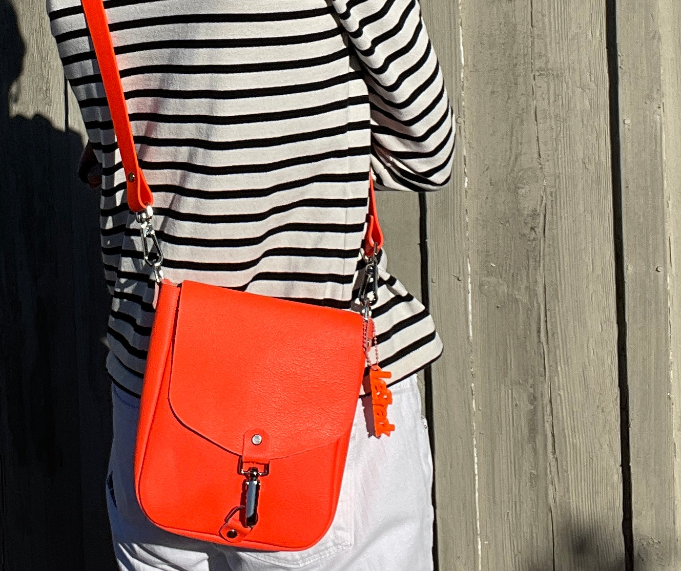 Neon Orange Flap Crossbody Bag