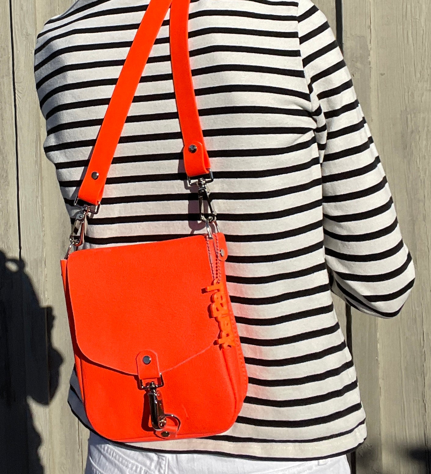 Neon Orange Flap Crossbody Bag