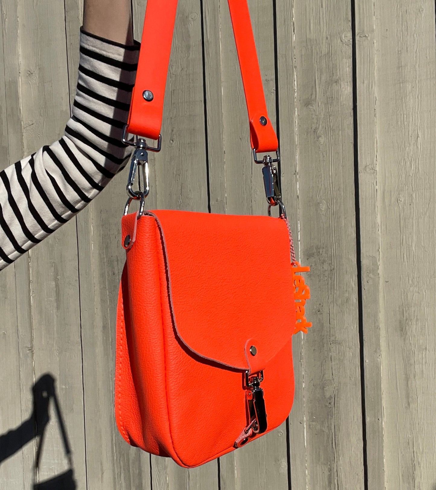Neon Orange Flap Crossbody Bag