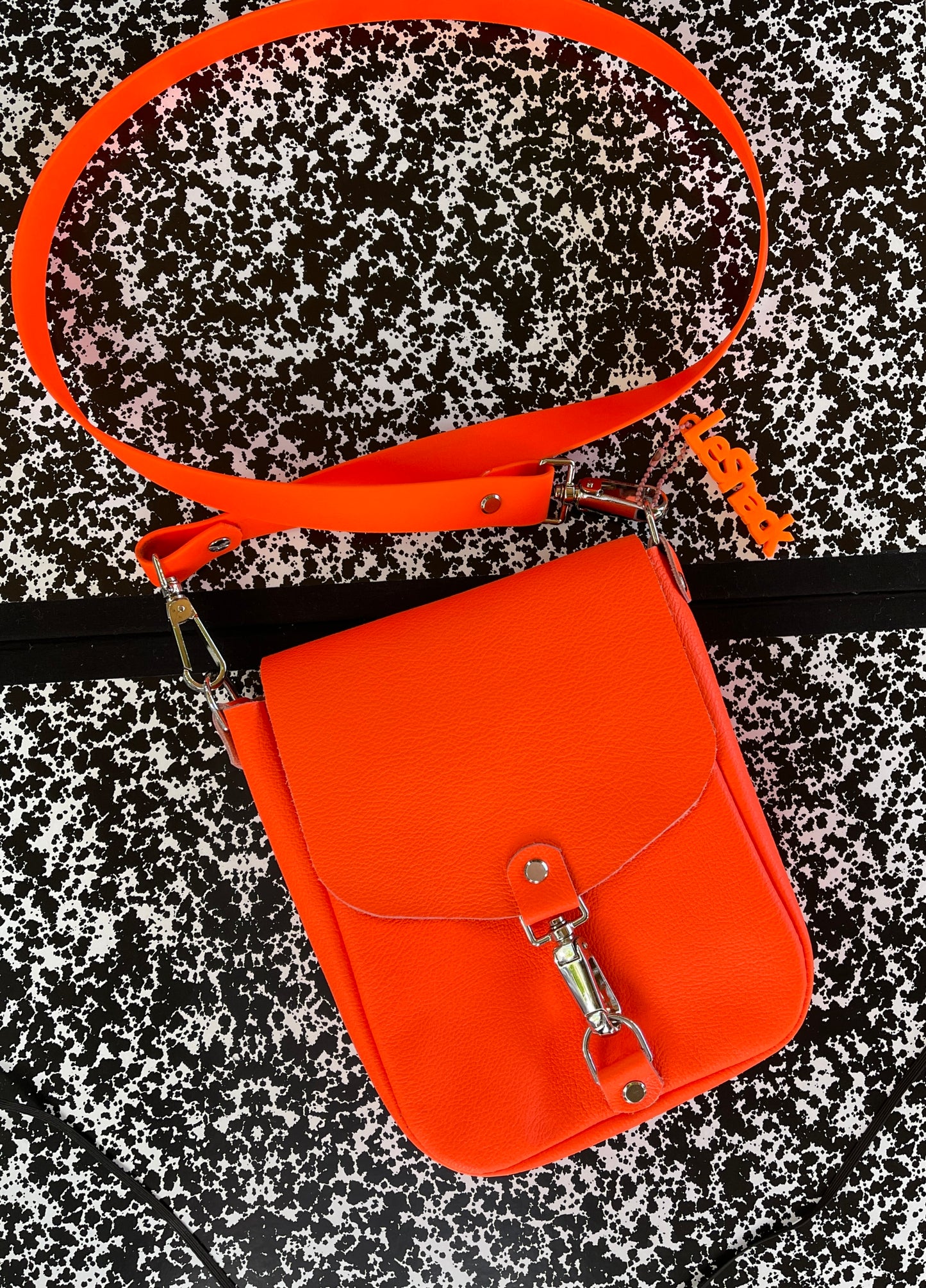 Neon Orange Flap Crossbody Bag