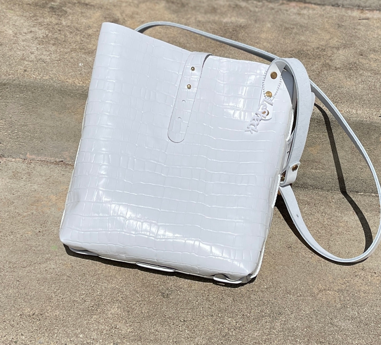 White Reptile Embossed Crossbody Bag