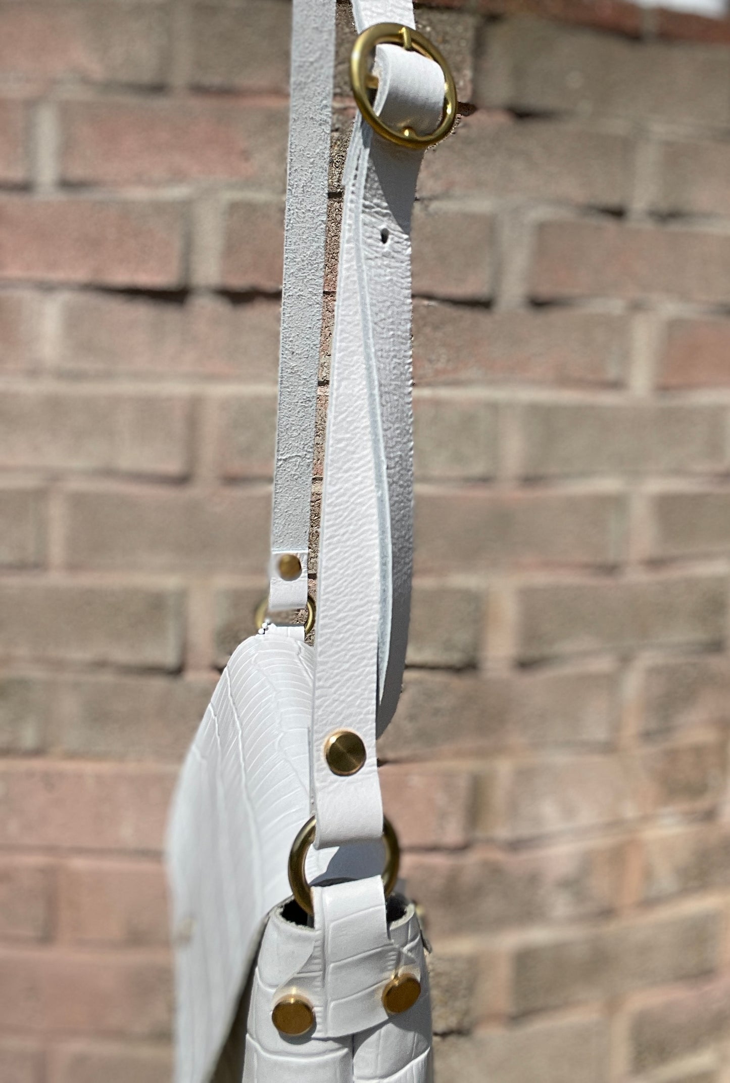 White Embossed Leather Small Crossbody Flap Messenger Bag