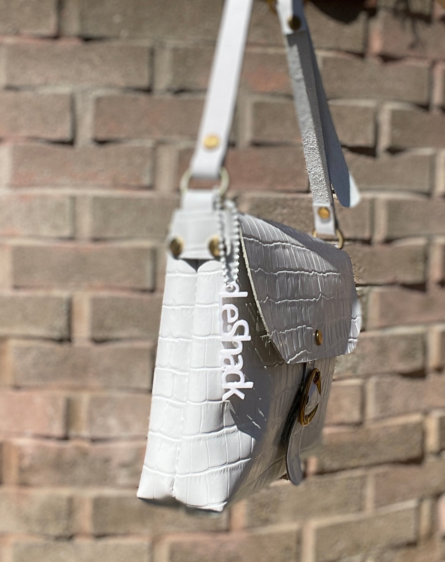 White Embossed Leather Small Crossbody Flap Messenger Bag