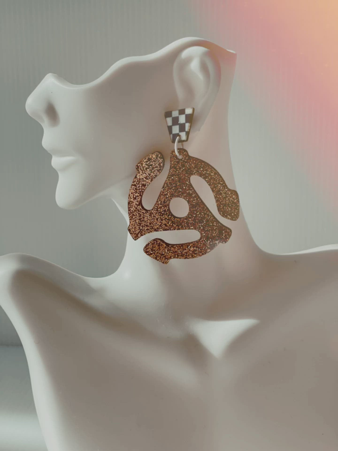 Jumbo Gold Glitter 45 Adapter Charm Earrings