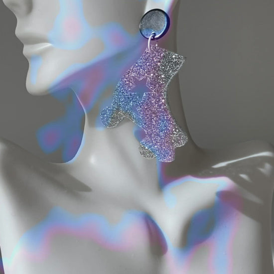 Jumbo Silver Glitter Roller Skate Charm Earrings