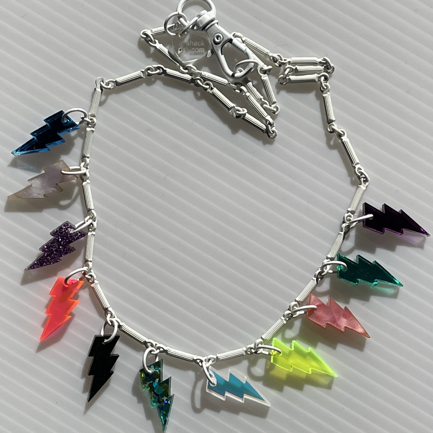 Fantastic Plastic Rainbow Lightening Bolt Necklace - One Of A Kind!