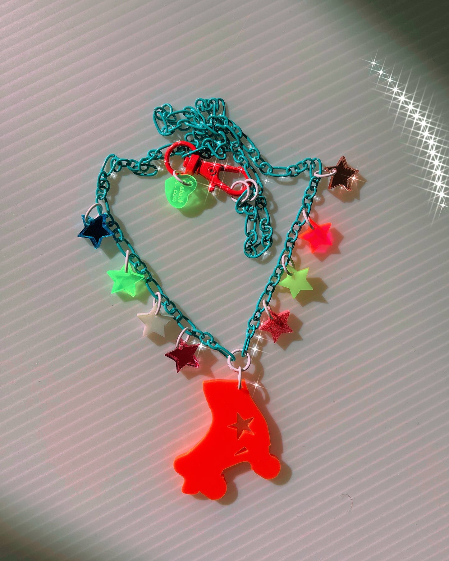 Fantastic Plastic Orange-Red Roller Skate Necklace - One Of a Kind!