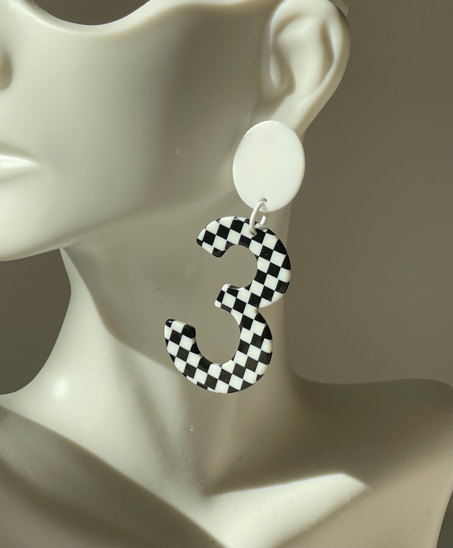 Year-rings - checkerboard number 3 earrings