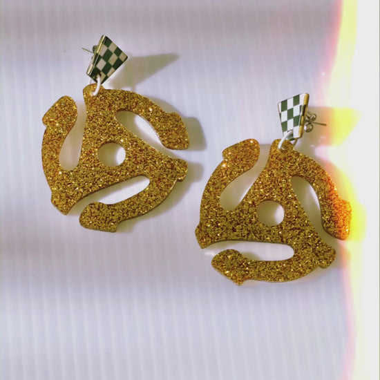 Jumbo Gold Glitter 45 Adapter Charm Earrings