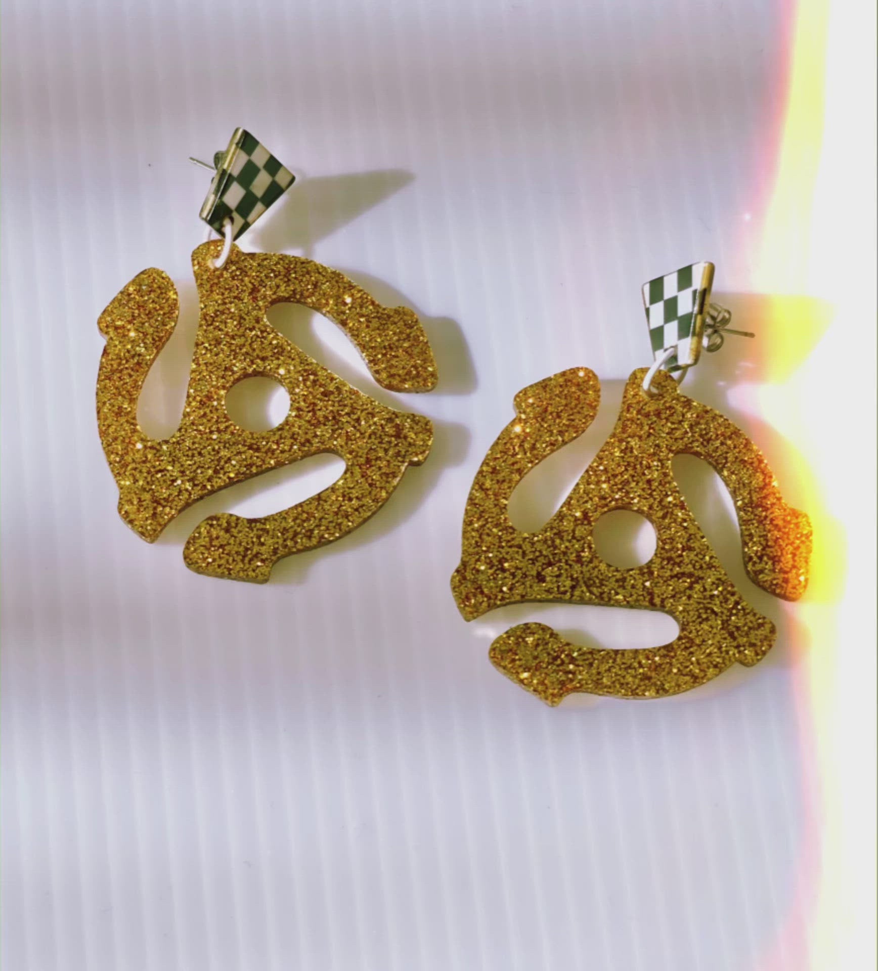 Jumbo Gold Glitter 45 Adapter Charm Earrings
